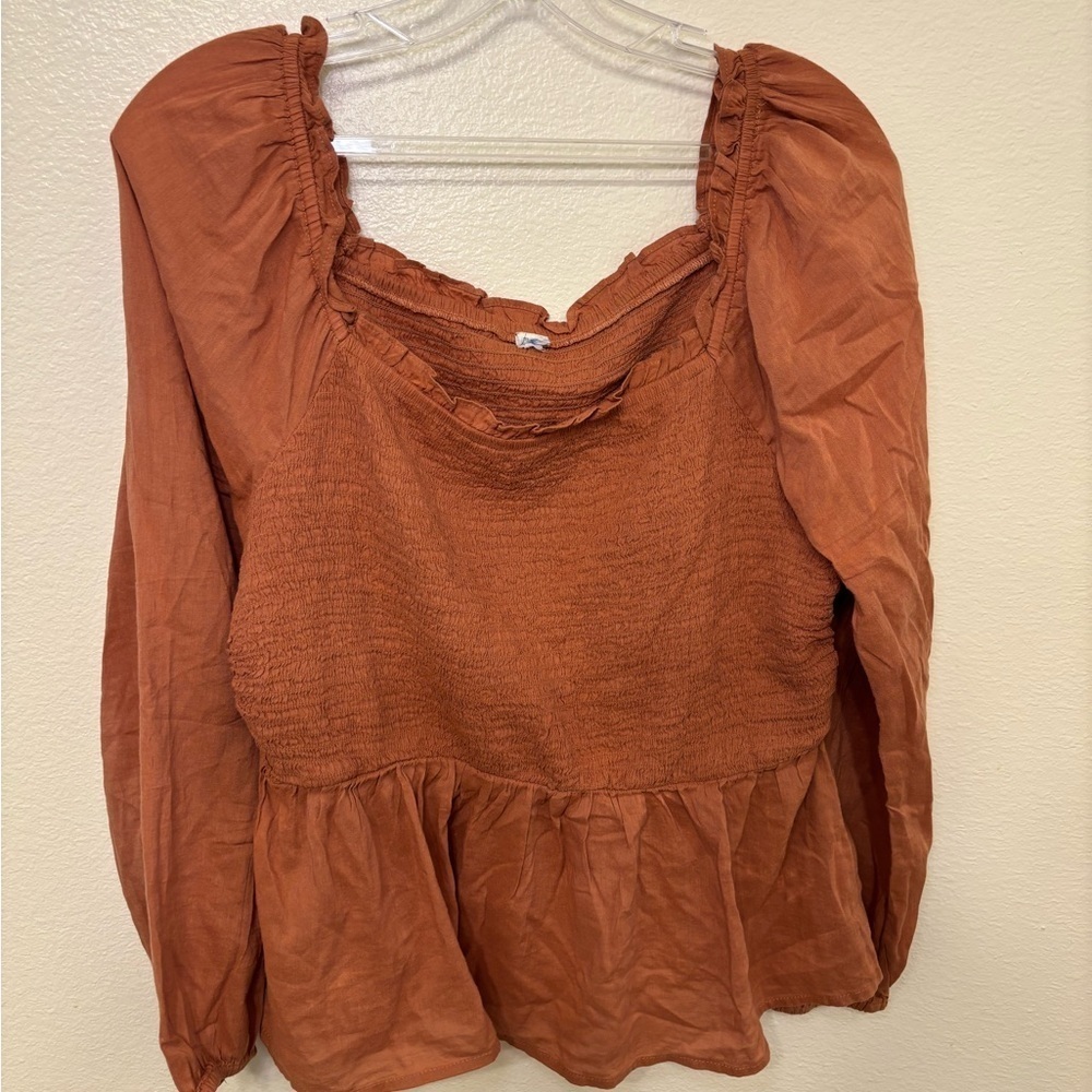 Old Navy Terracotta Smocked Peplum Blouse